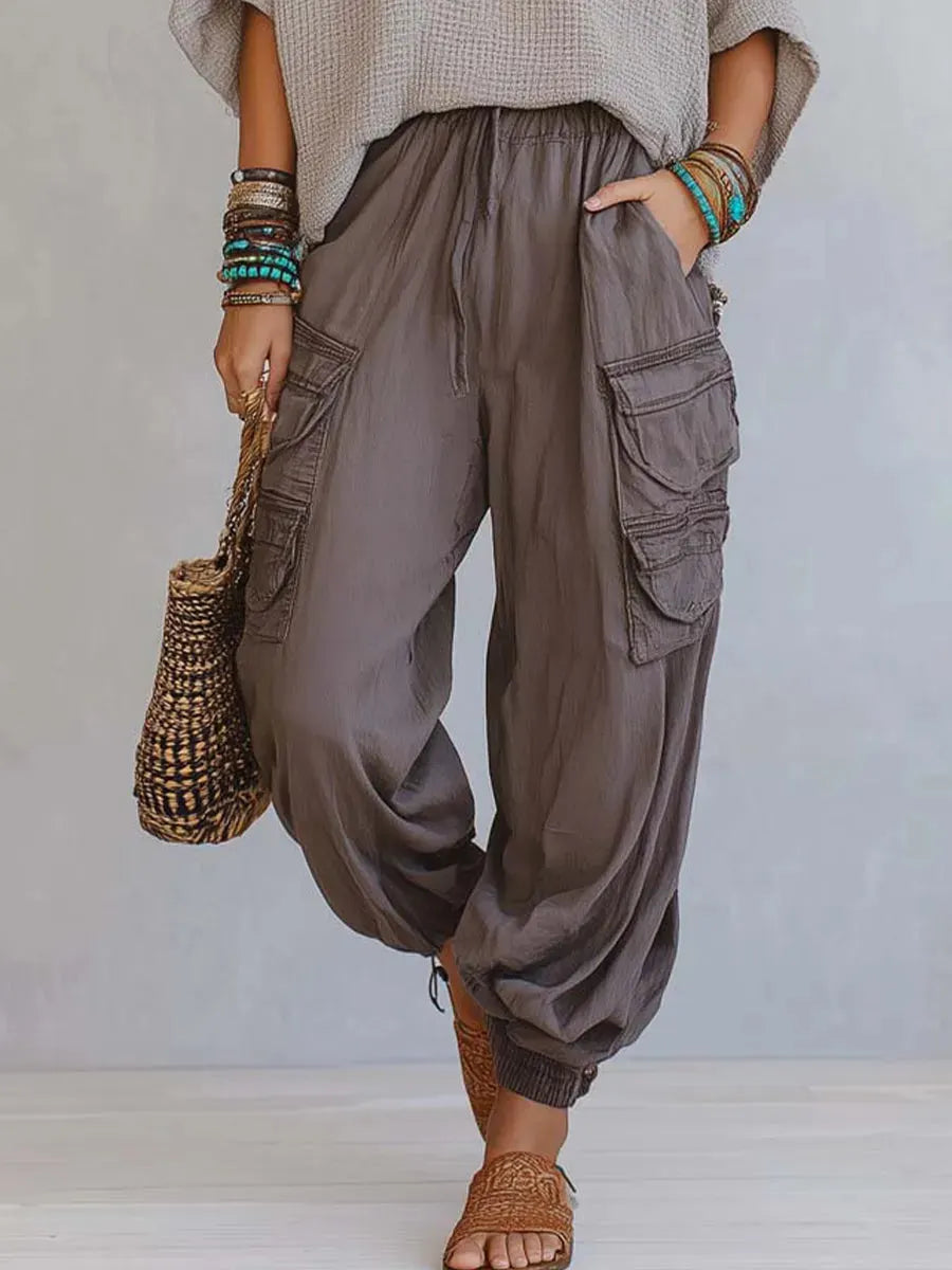 Casual & Cozy Two-piece Set: Waffle-knit Cotton Top And Cotton Cargo Pants