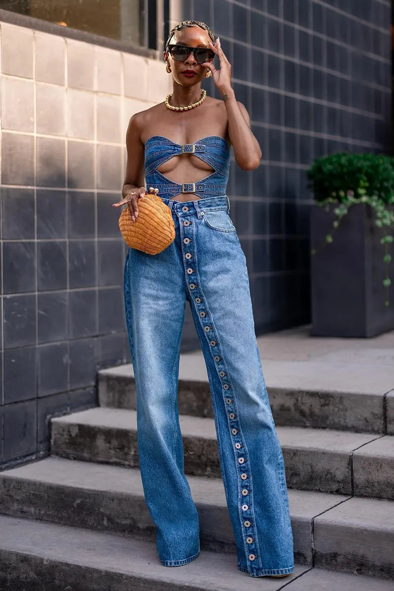 Fashion High Rise Multi Button Jeans