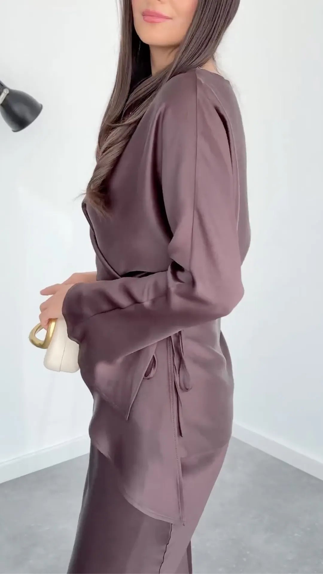 Draped Satin Top And Mermaid Skirt Two‑Piece Set