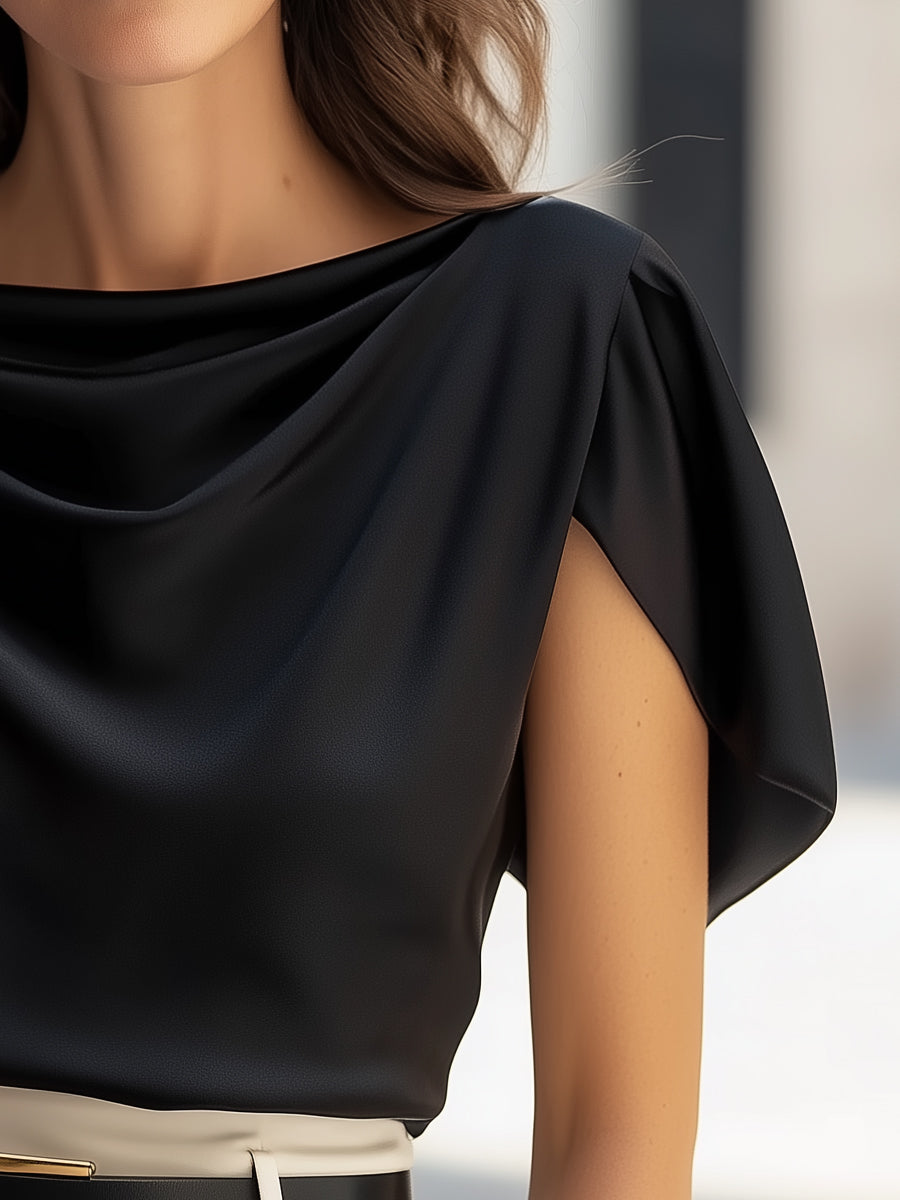 Classic Satin Draped Cap Sleeve Blouse