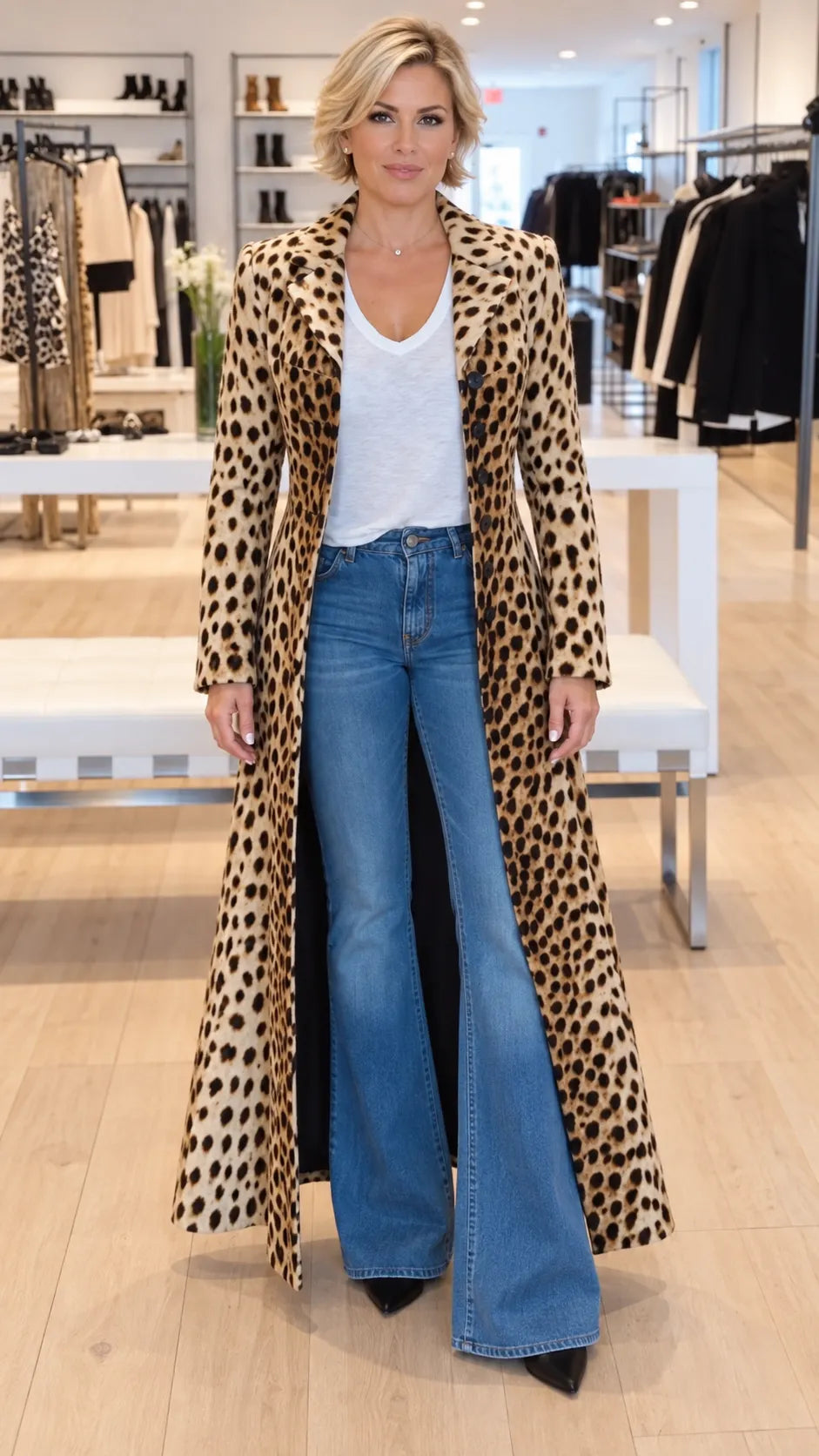 Leopard Print Longline Trench Coat