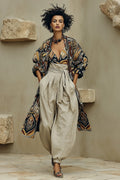 Women's Casual Linen Top Pants Jacket 3 Piece Set