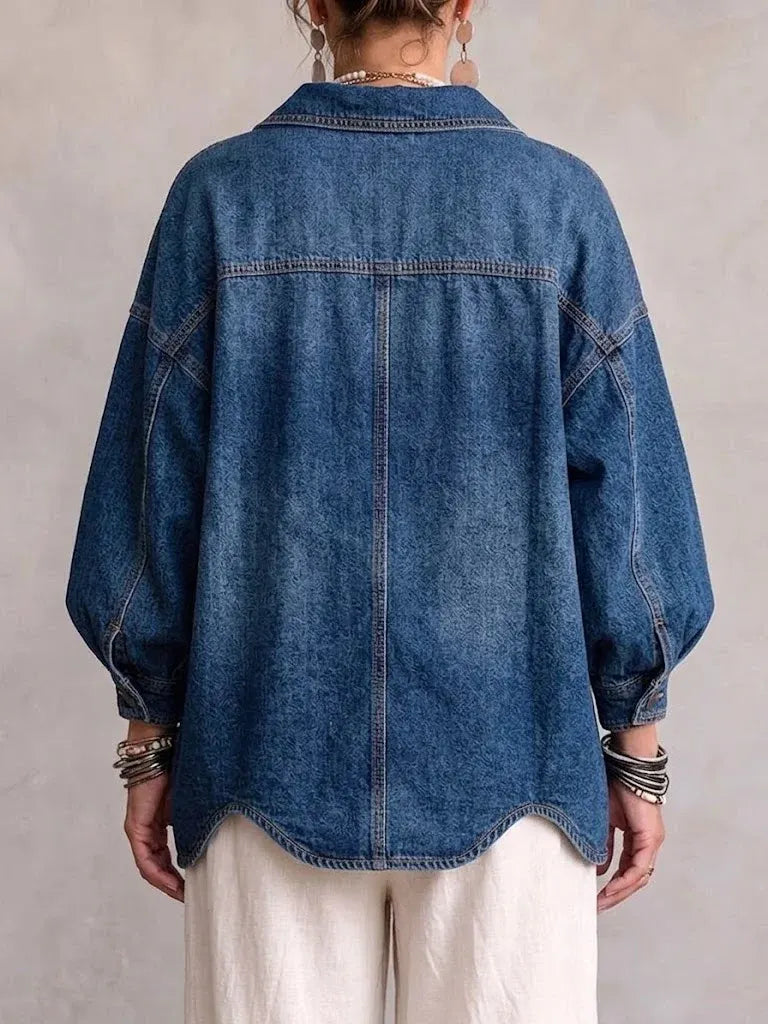 Denim Oversized Jacket With Large Gold Buttons