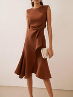 Purplish Blue Waist Twist Ruffled Sleeveless A-Line Midi Dress