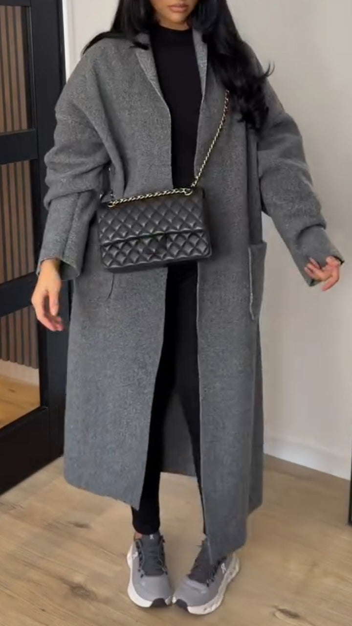 Gray Oversized Open-Front Longline Coat