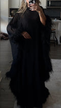 Black Sheer Feather Trim Maxi Dress