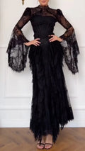 Black Lace Bell Sleeve Corset Maxi Dress