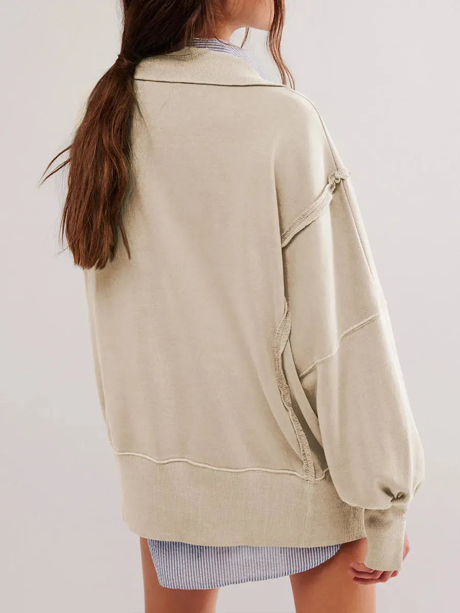Casual Oversized Cotton Crew-neck Sweatshirt With Exposed Seams
