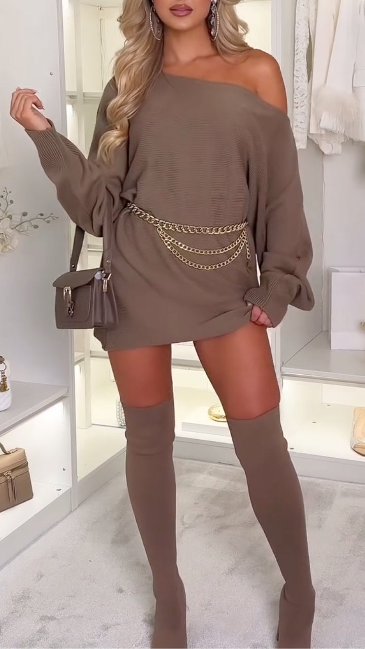 Off-Shoulder Knit Mini Dress