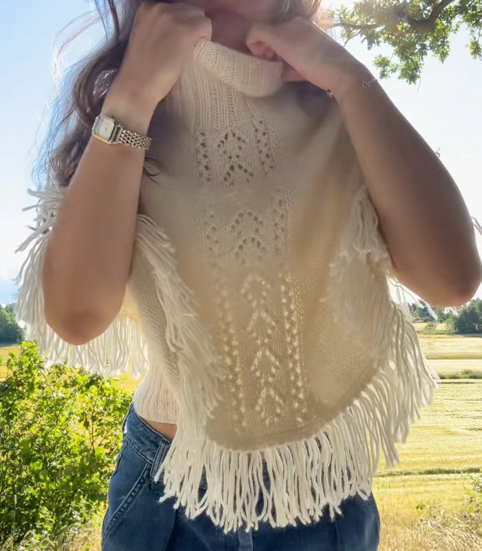 Turtleneck Fringe Knit Poncho