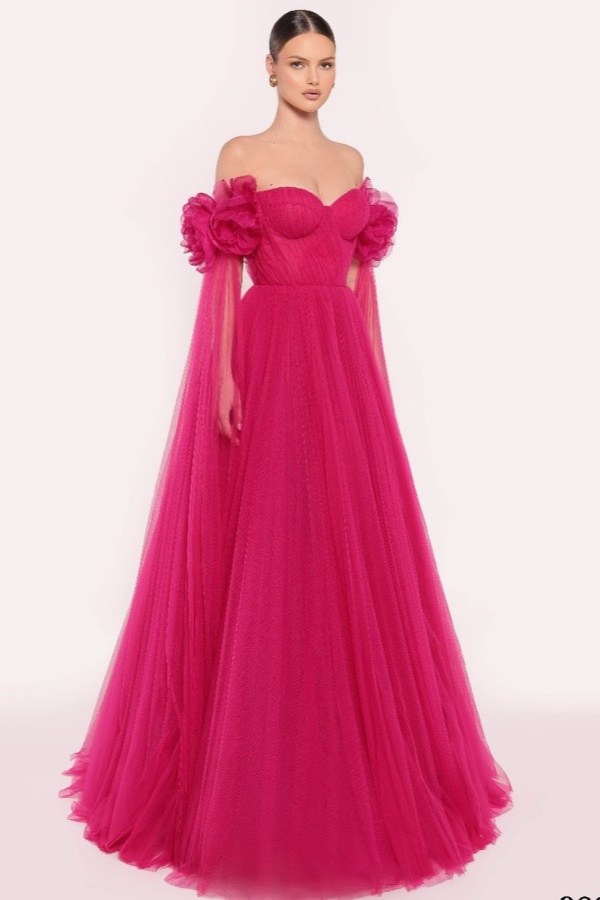 Tulle Off the Shoulder Sweetheart Long Prom Dress With Pleated WQ0206