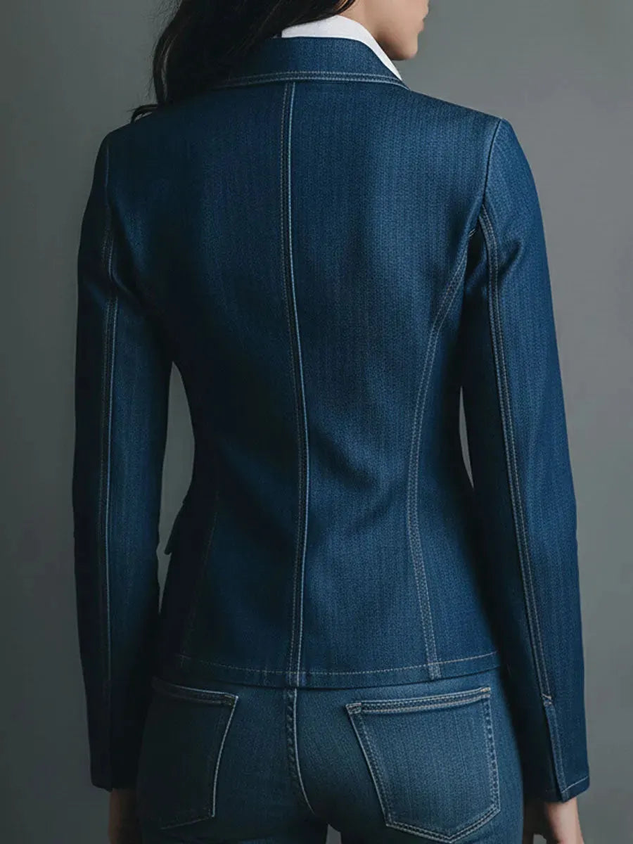 Classic Fitted Denim Jean Jacket With Pockets