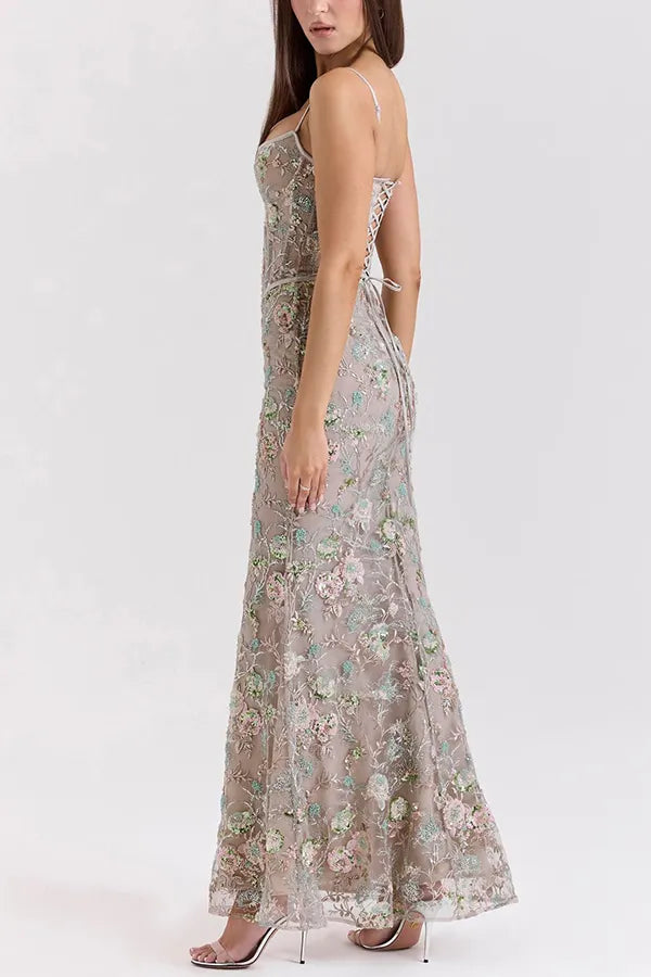 Stylish Sleeveless Halter-neck Slim-fit Backless Tie-up Elegant Maxi Dress