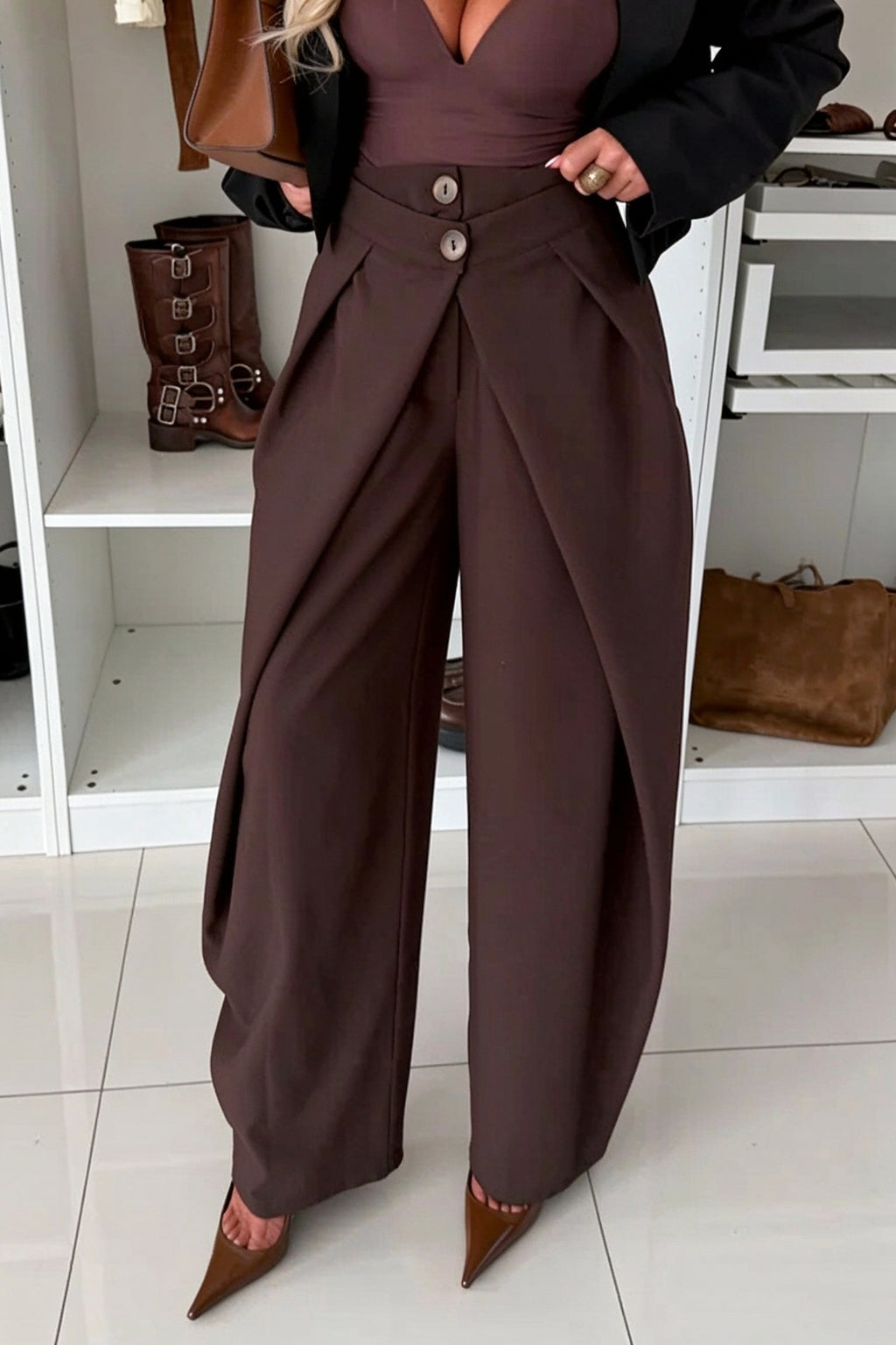 High-Waisted Sculptural Wide-Leg Pants