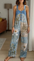 Women's Floral Print Denim Overalls