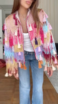 Colorful Tassel Fringe Zip‑Up Boho Jacket