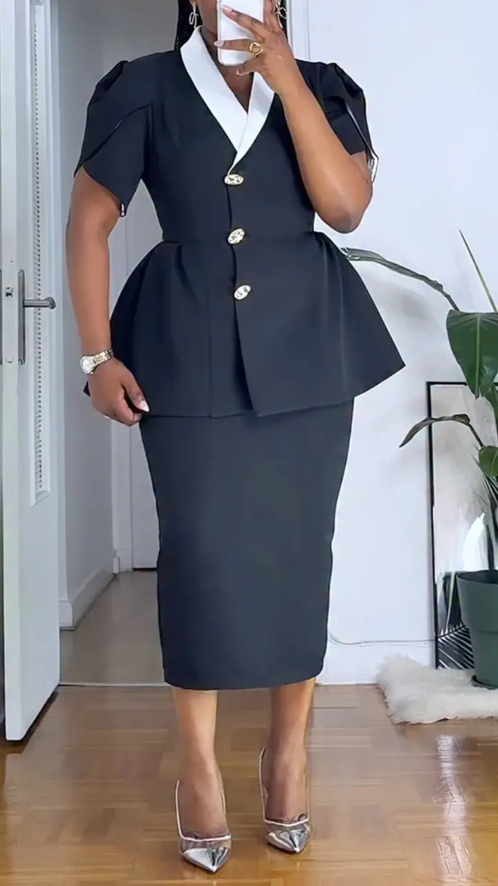 Peplum Blazer Skirt Two‑Piece Set