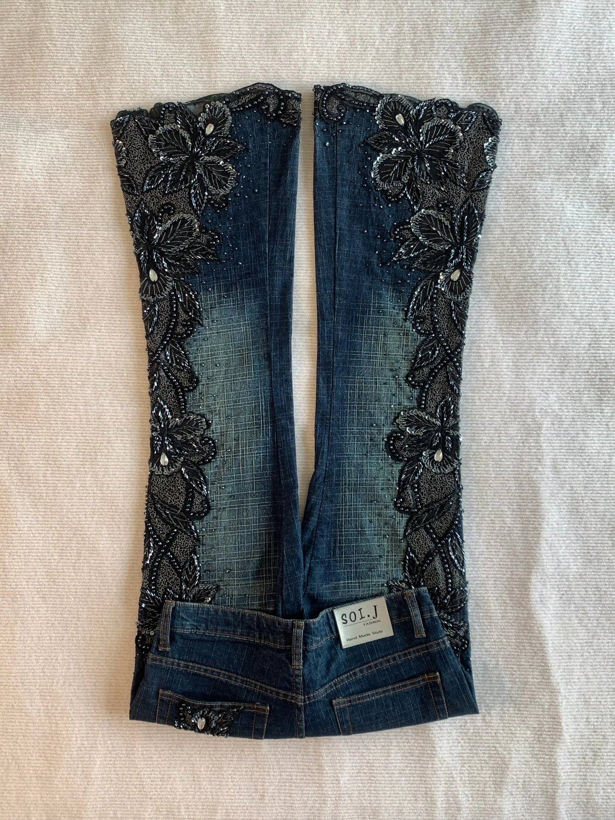 Beaded Floral Embroidery Flare Jeans