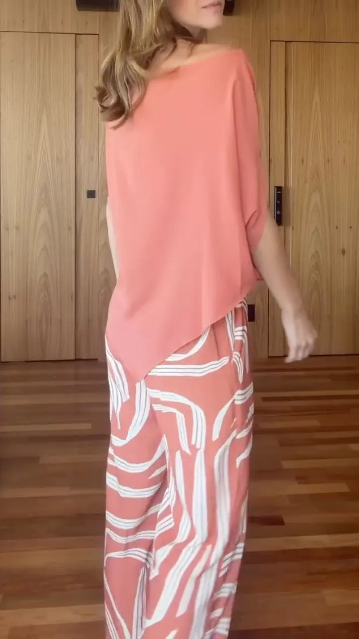 Off‑Shoulder Abstract Print Pant Two‑Piece Set