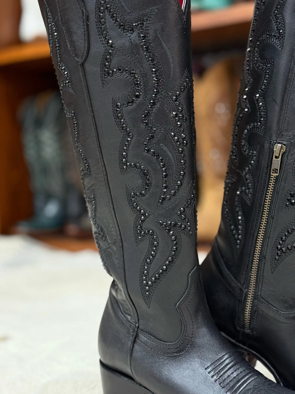 Rhinestone Embroidered Tall Cowboy Boots
