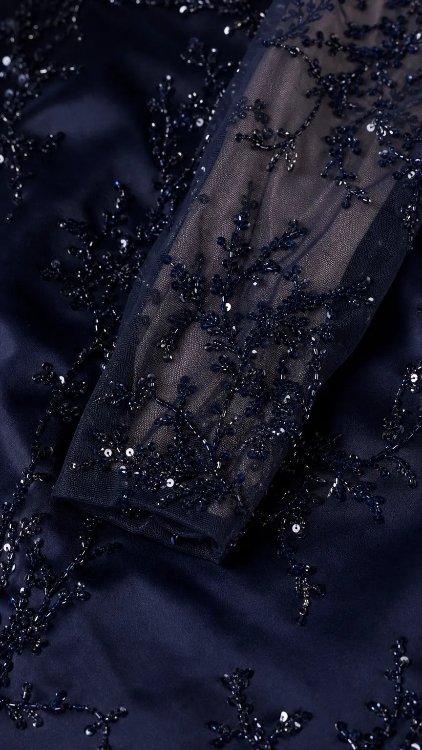 Square Neck Long Sleeve Sequin Embroidered Mermaid Evening Gown with Train