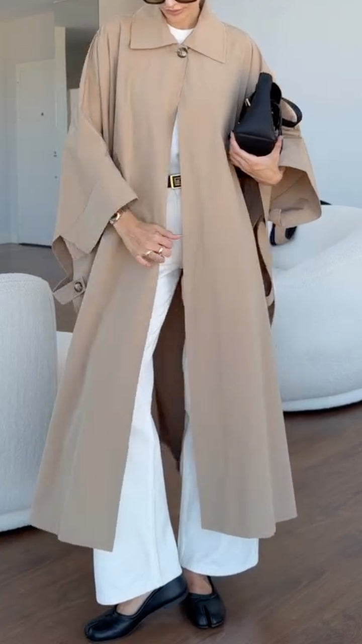 Cape-Sleeve Maxi Trench Coat