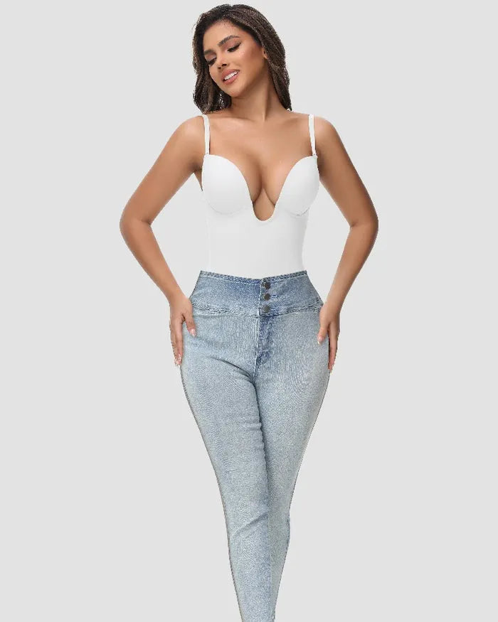 🎉 Women's U Plunge Strapless Tummy Control Bodysuit Low Back Built In Bra Shapewear