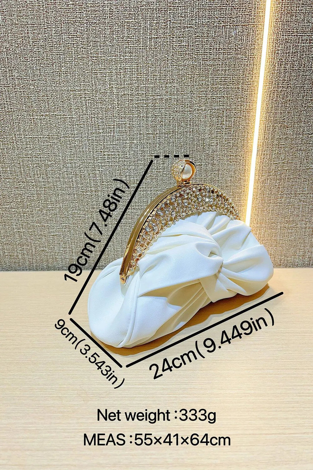 Rhinestone Embellished Ruched PU Leather Evening Clutch Bag