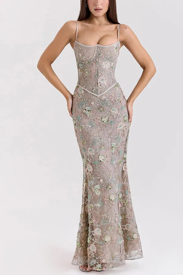 Stylish Sleeveless Halter-neck Slim-fit Backless Tie-up Elegant Maxi Dress