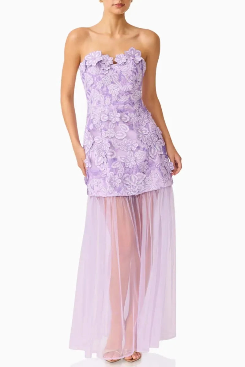 3D Floral Mesh Maxi Dress