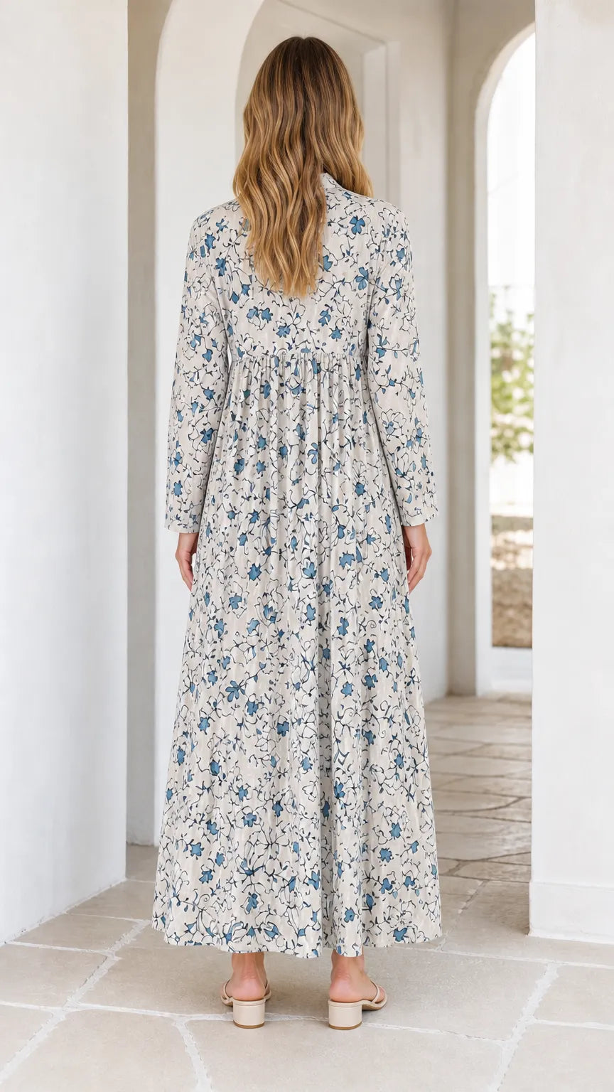 Women's Long Sleeve Floral Print Ruffle Maxi Dress