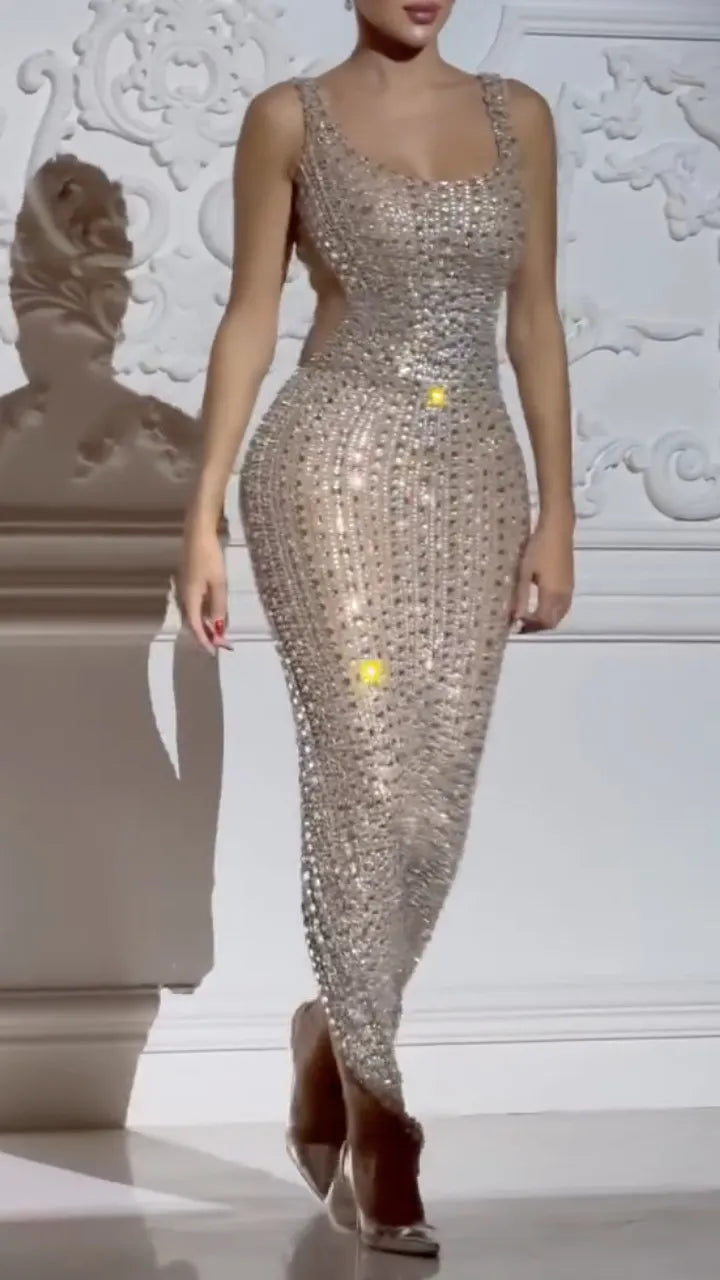 Rhinestone Sheer Mermaid Evening Gown