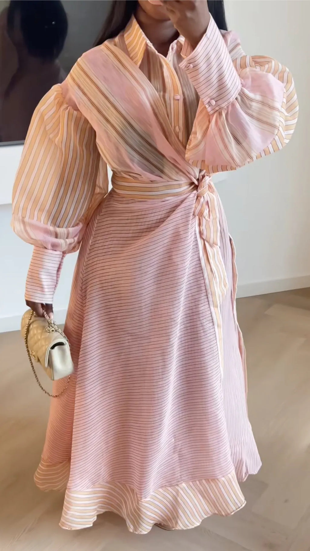 Striped Wrap Midi Dress