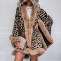 Leopard Faux Fur Trim Poncho