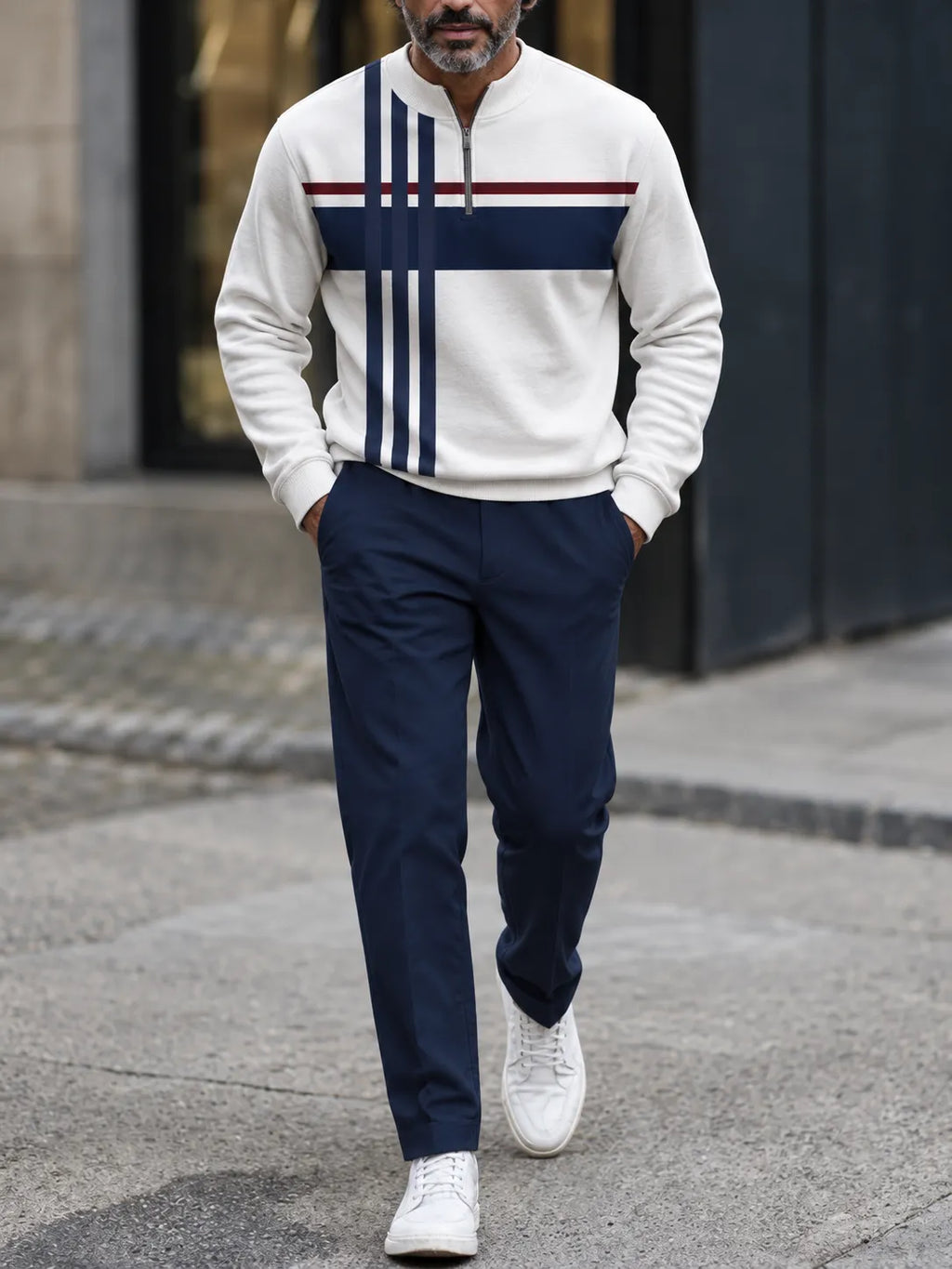 Men‘s Color Block Half Zip Tracksuit Set