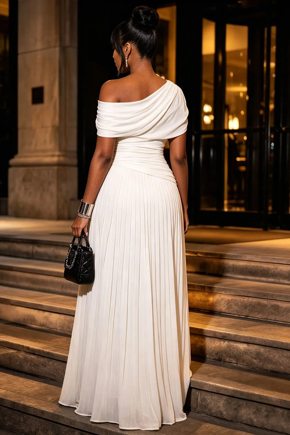 Off Shoulder Cut Out Ruched Evening Gowns Maxi Dresses-Beige [Pre Order]
