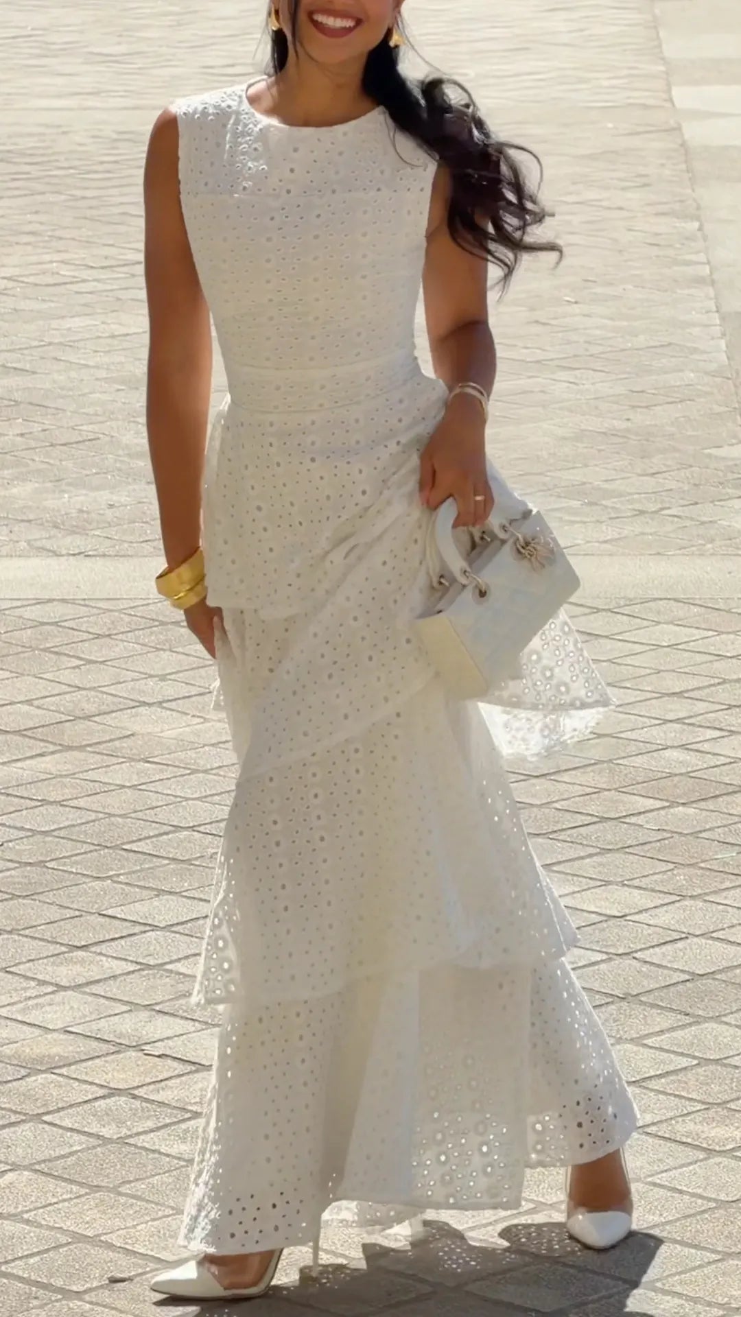 White Eyelet Tiered Maxi Dress