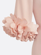Light Pink 3D Floral Classic Crew Neck Half Sleeve Sheath Midi Dress