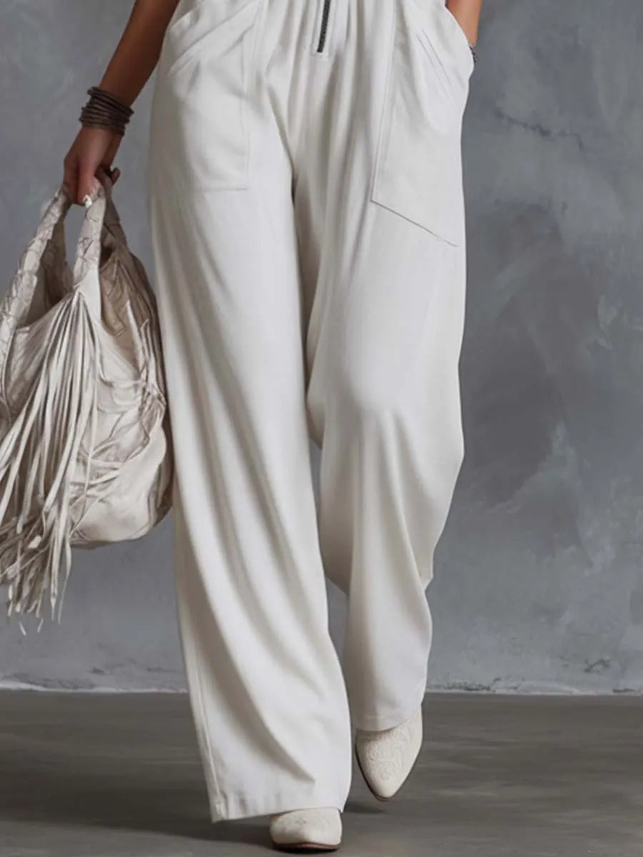 Casual Retro Western V-Neck And Fringe White Faux Suede Jumpsuit