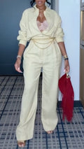 Cream Relaxed Collared Shirt & Wide-Leg Pants Set