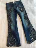 Beaded Floral Embroidery Flare Jeans