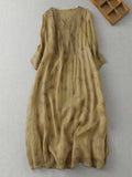 Printed V-Neck Minimalist Thin Linen A-Line Dress