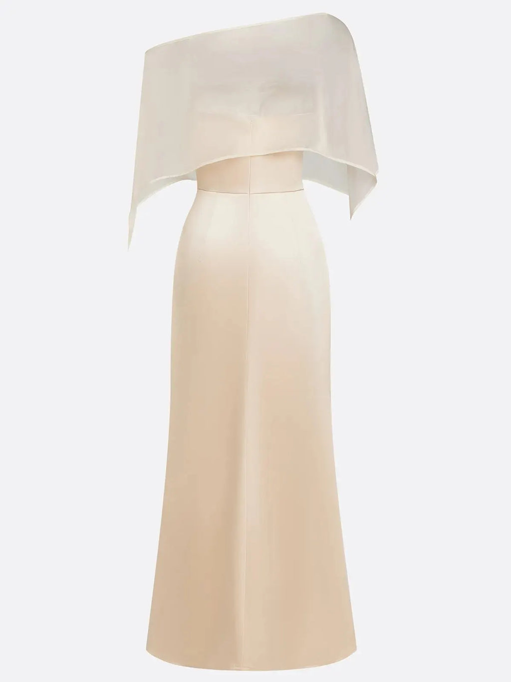 Champagne 3D Floral Satin Boat Neck Short Sleeve Sheath Gown Dress with Capelet