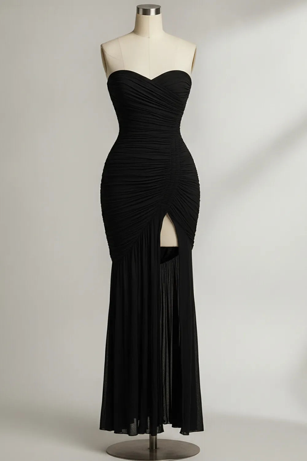 Strapless Ruched Slit Slim Fit Evening Gowns Maxi Dresses-Black [Pre Order]