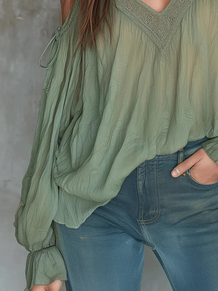 Boho V-Neck Off-Shoulder  Lace Blouse