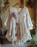 Summer Vacation Ruffle  Lace Patchwork Top  7530