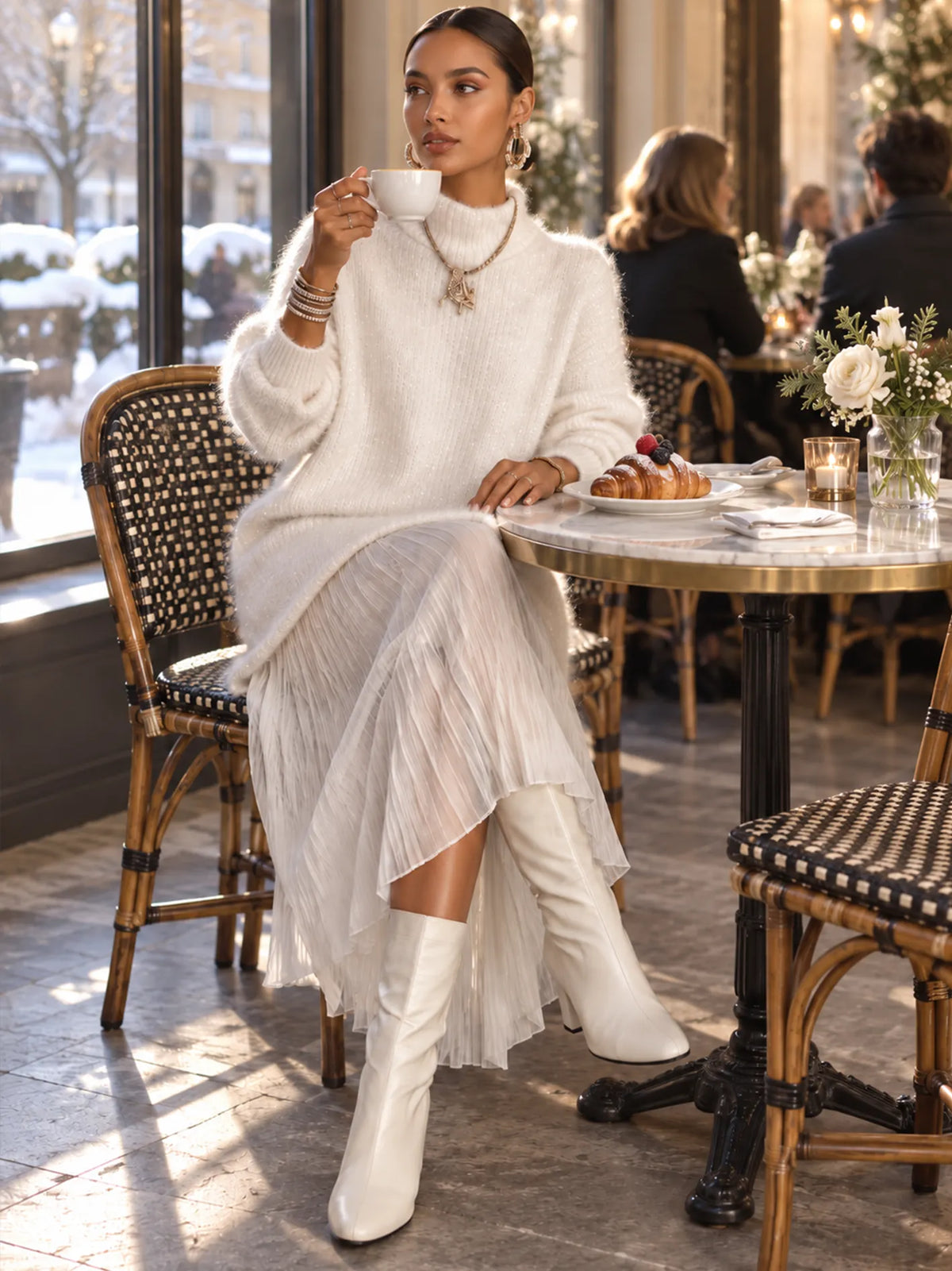 Layered Knit & Pleated Maxi Dress