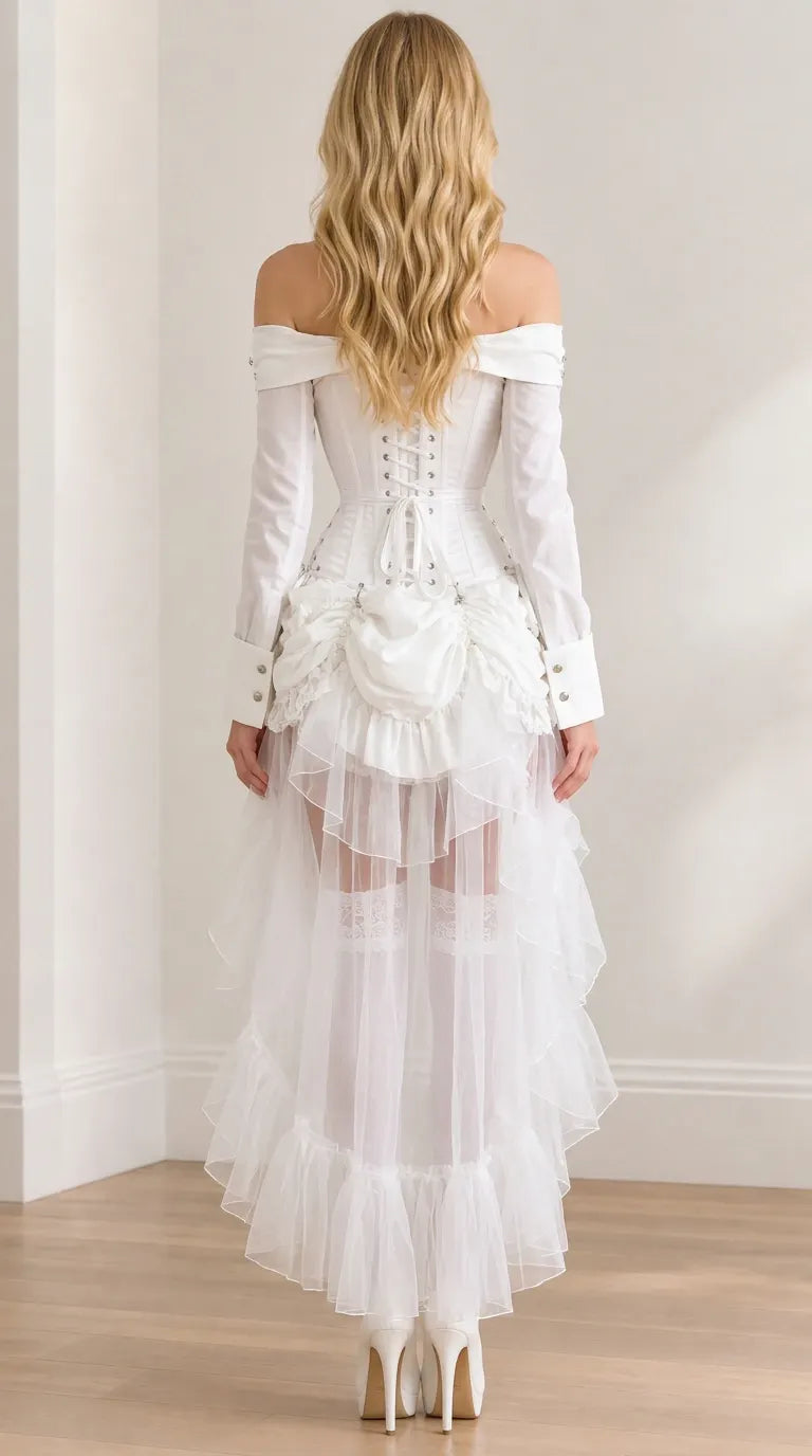 Women's Off-Shoulder Boned Corset High-Low Ruffle Dress