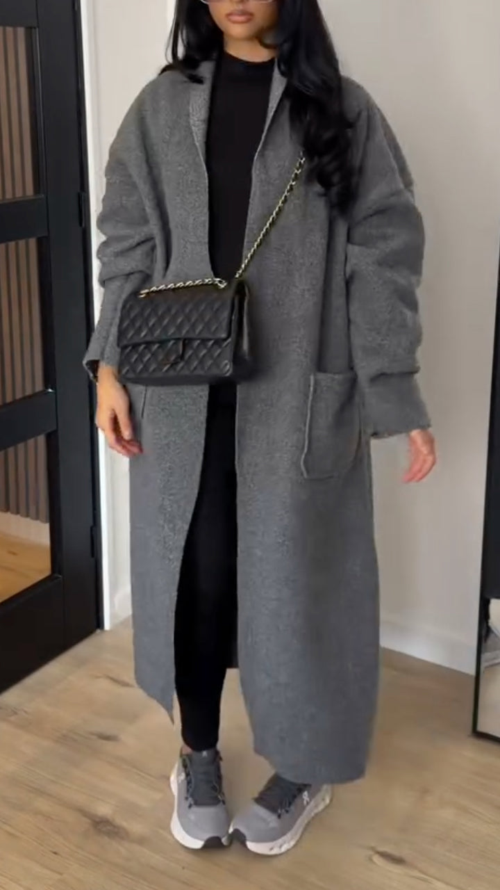 Gray Oversized Open-Front Longline Coat