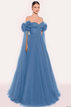 Tulle Off the Shoulder Sweetheart Long Prom Dress With Pleated WQ0206